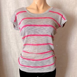 Absolutely hot pink striped short sleeve knit top. Size small